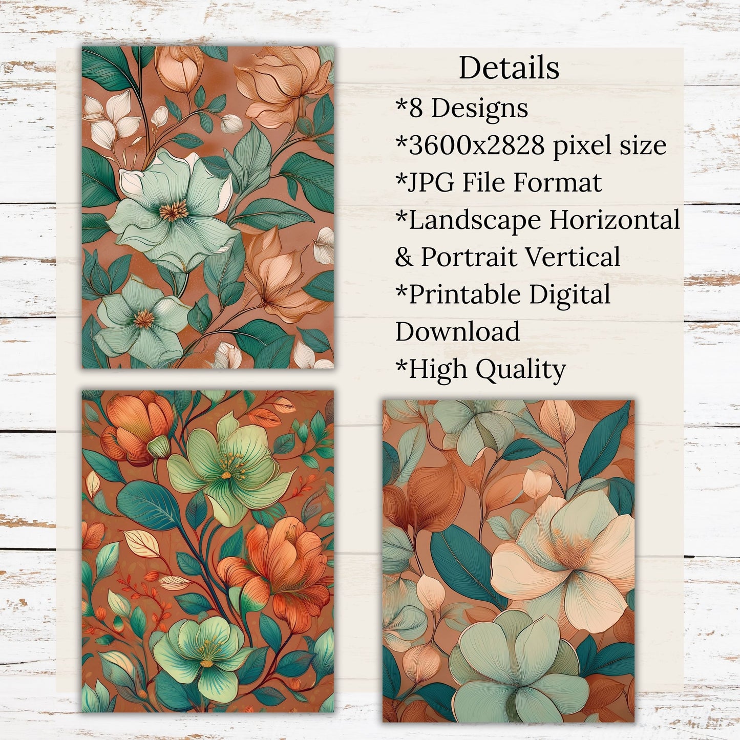 Botanical Floral Digital Paper Pack Bundle