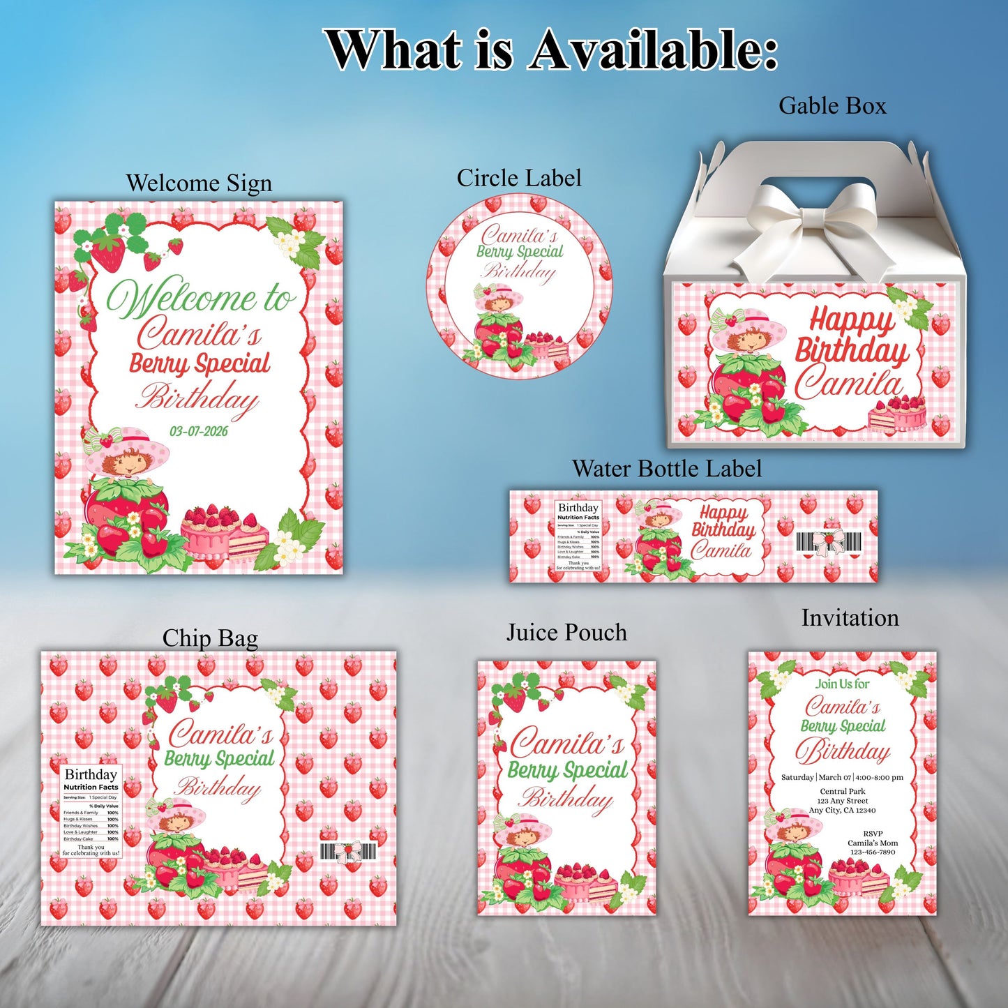 Strawberry Shortcake Party Sticker Labels