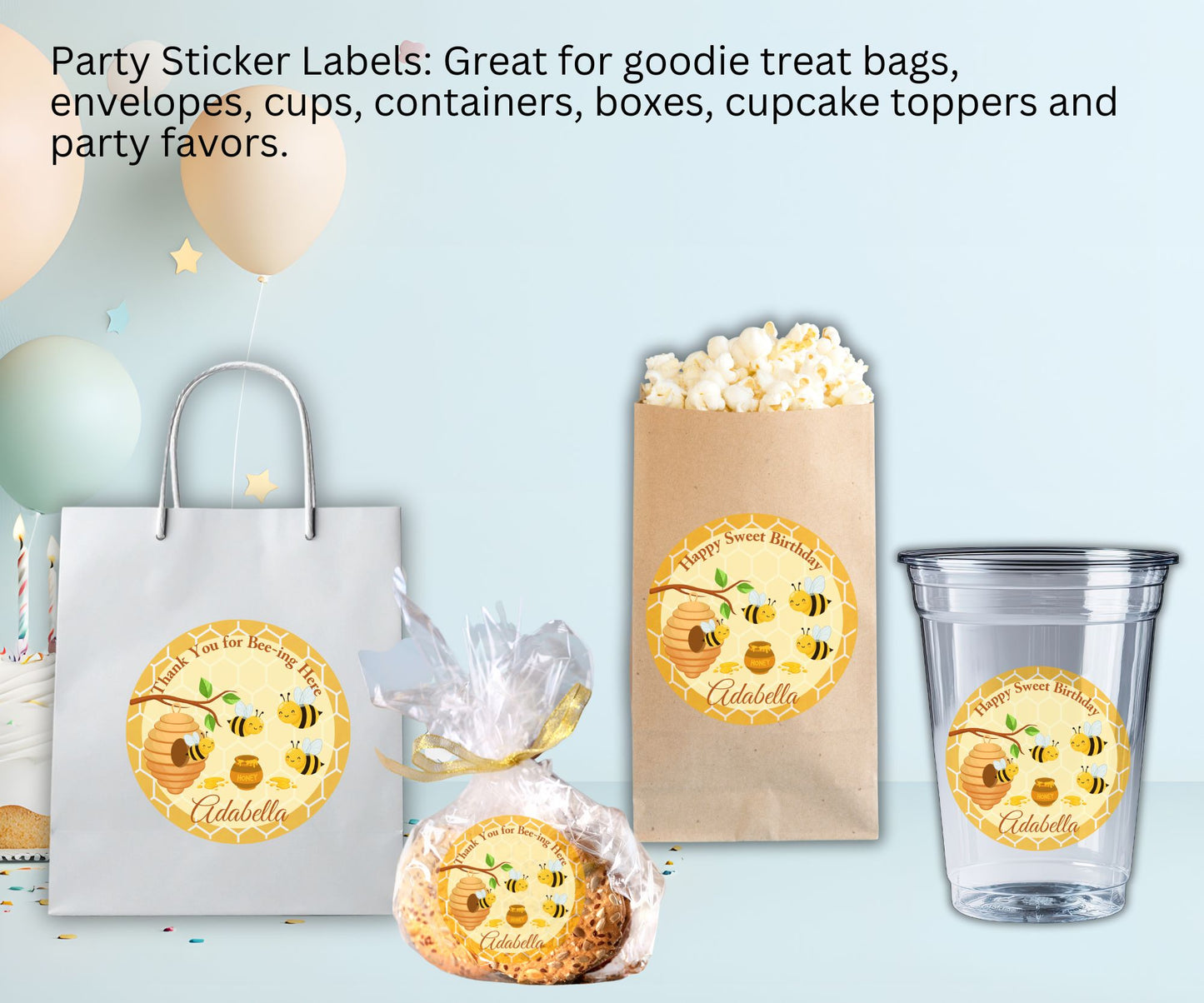 Honey Bee Birthday Party Sticker Labels