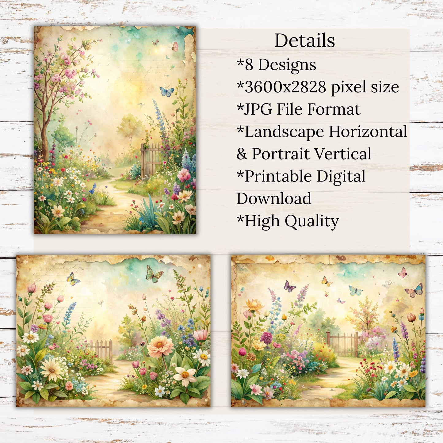 Whimsical Spring Garden Digital Paper Pack Bundle