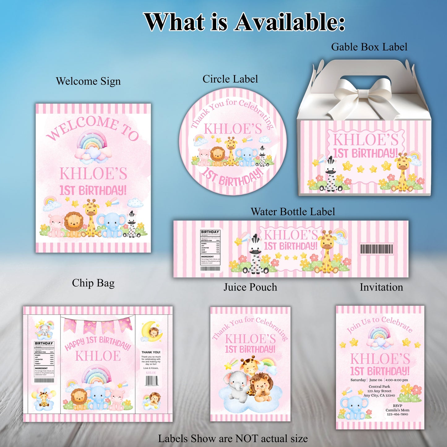 Zoo Animals Birthday Party Sticker Labels