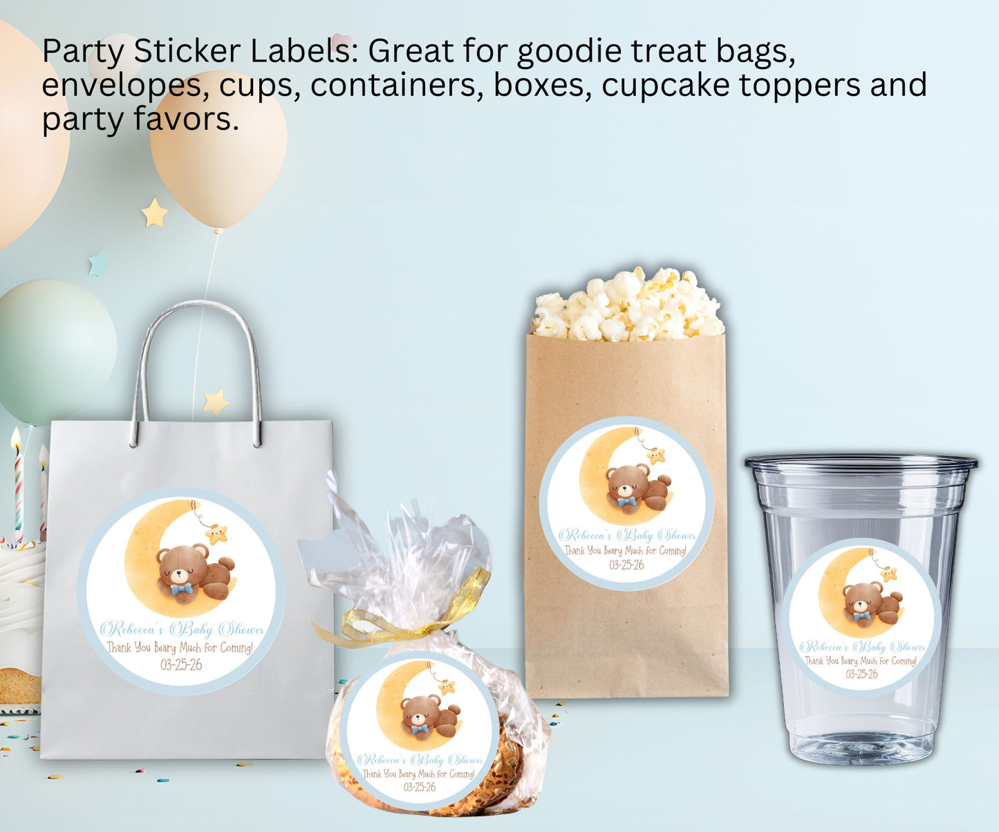 Baby Boy Bear Baby Shower Party Sticker Labels