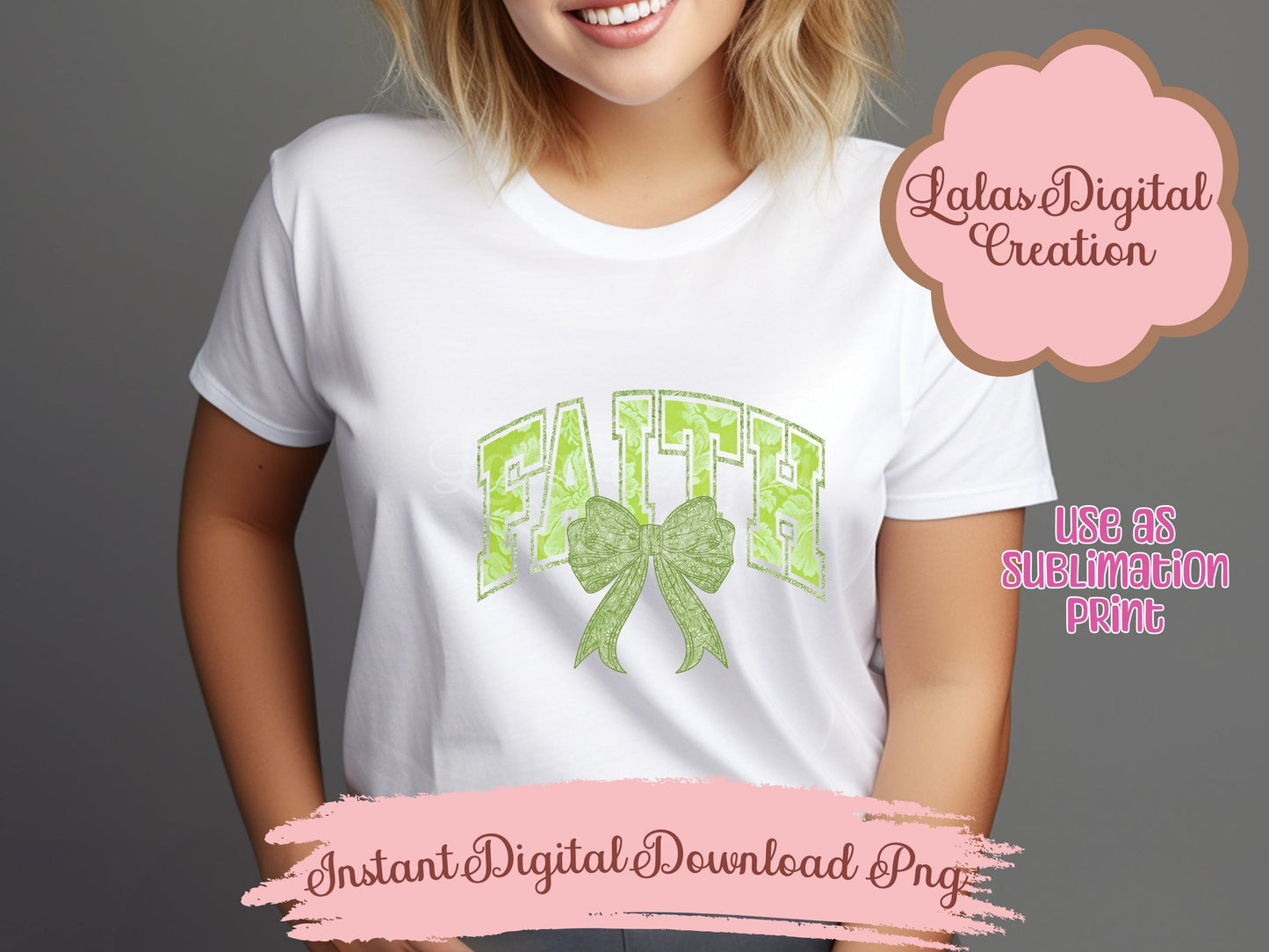 Green Faith Bow Clipart PNG Instant Digital Download