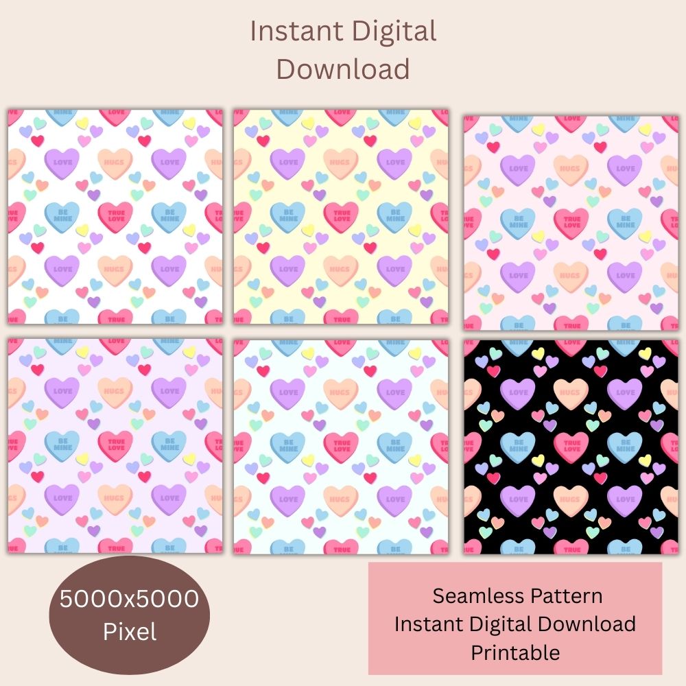 4 Valentines Heart Candy Seamless Repeating Pattern Paper Bundle Set