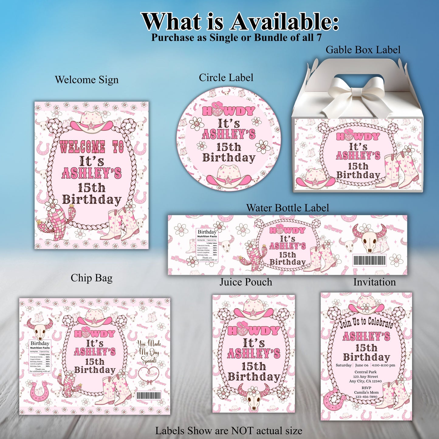 Pink Girl Western Birthday Party Sticker labels