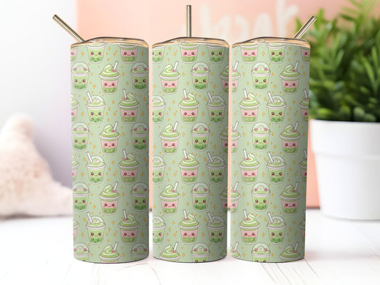 Kawaii Green Matcha Tea 3 Sublimation 20zo Tumbler Wrap PNG Digital Download
