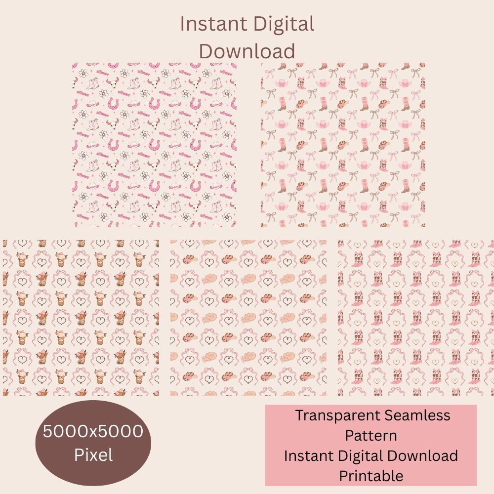 Pink Coquette Western Seamless Repeating Pattern Paper Bundle Set