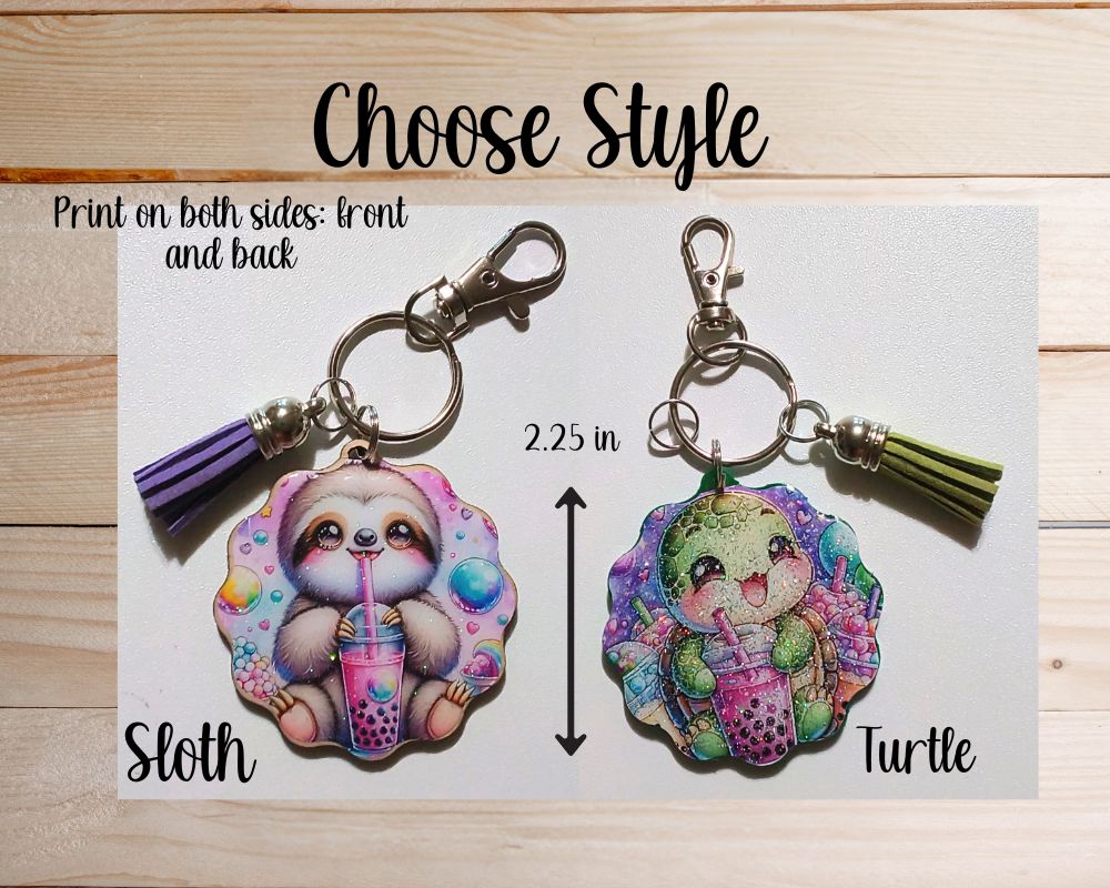 Glitter Resin Tassel Keychain-Sloth Keychain-Turtle Keychain-Novelty Keychain