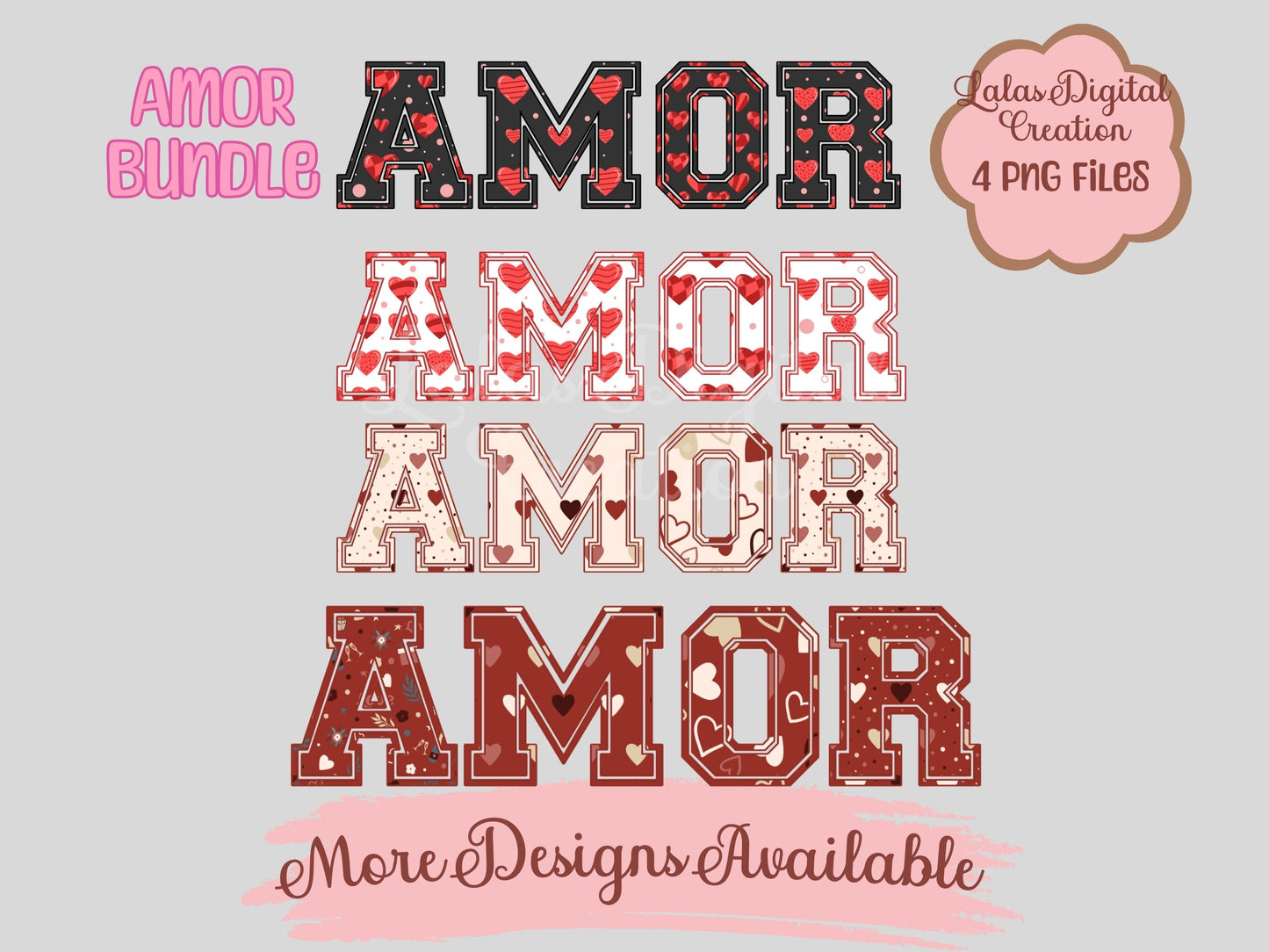AMOR Spanish Love Clipart PNG Bundle Instant Digital Download
