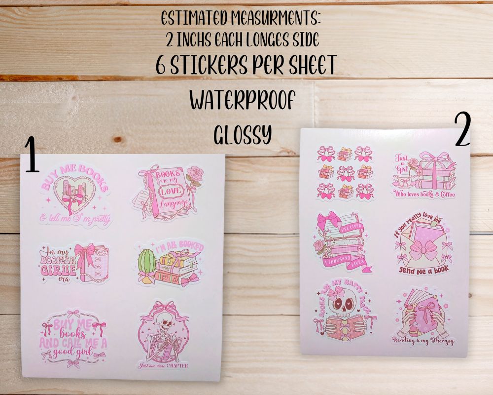 Coquette Bow Book Reader Sticker Sheet-Waterproof Vinyl Durable-Scrapbook Stickers-Novelty Sticker