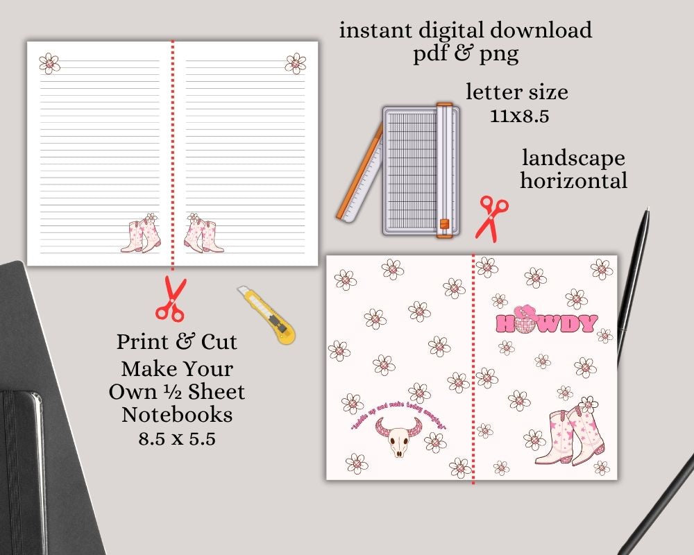 Howdy Cowgirl Pink Digital Lined & Dotted Grid Notebook PDF