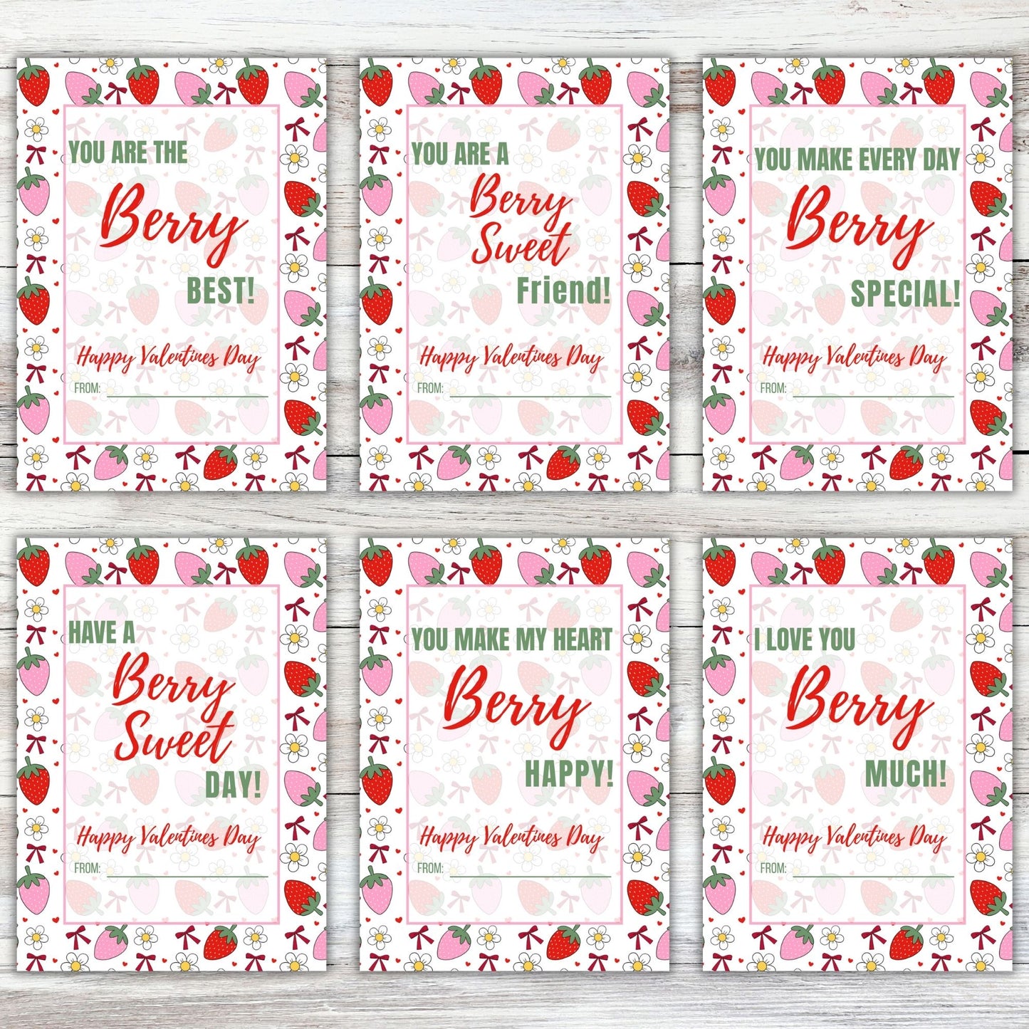 Multi Strawberry Valentines Day Printable Digital Card Bundle