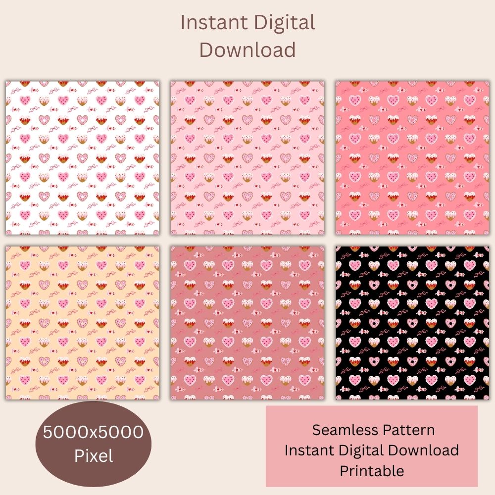 Valentines Heart Seamless Repeating Pattern Paper Bundle Set