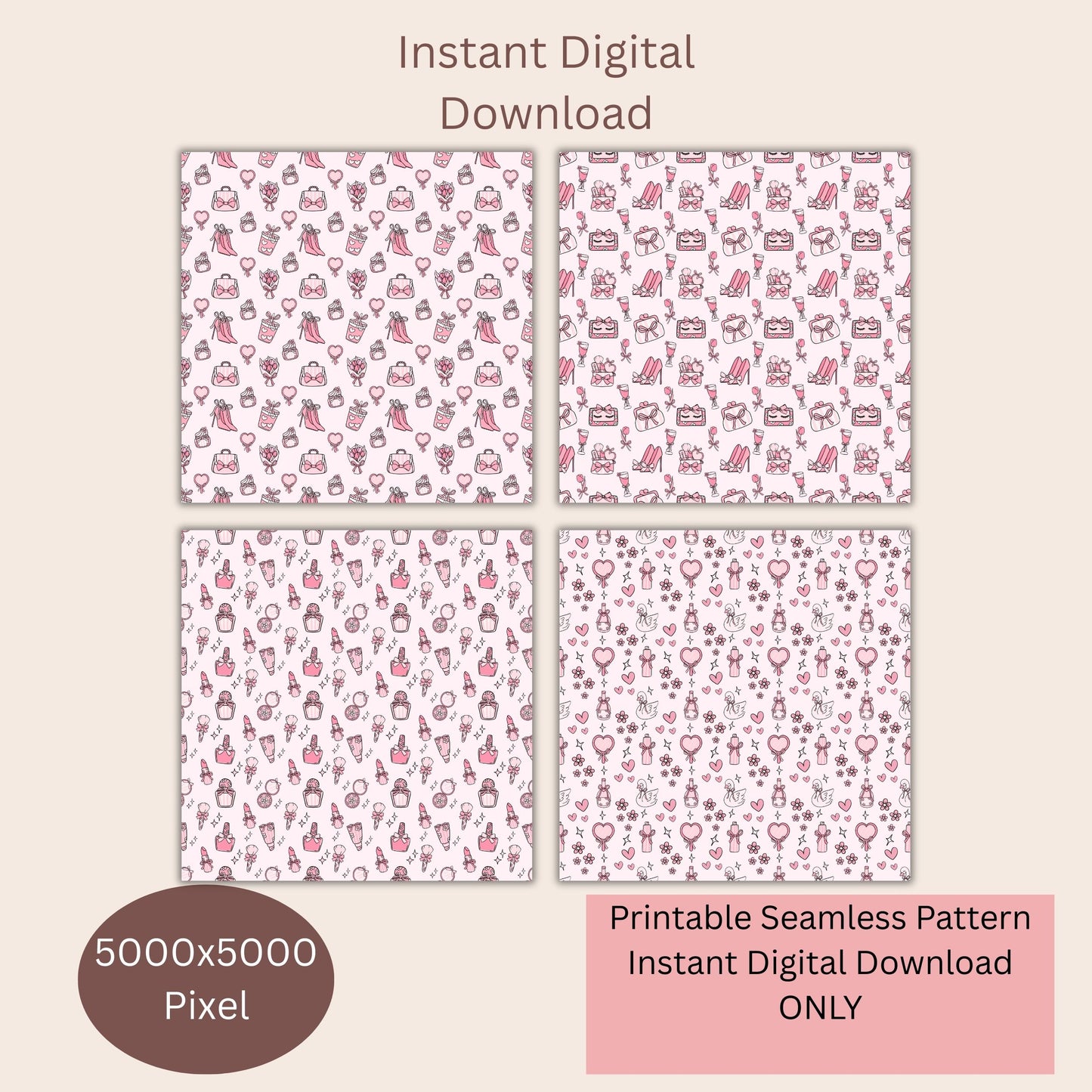 Preppy Coquette Girly Seamless Repeating Pattern Paper Bundle Set