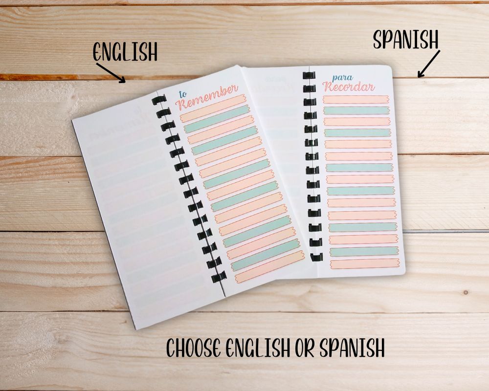 To Remember Para Recordar-English or Spanish Skinny Mini Slim Notebook-Travel Friendly-Compact Notebook-Convenient Size-Slim