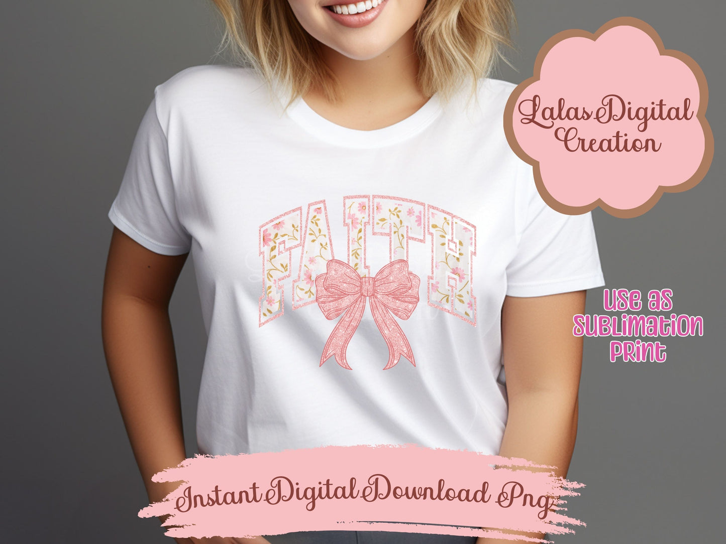 Pink Faith Bow Clipart PNG Instant Digital Download
