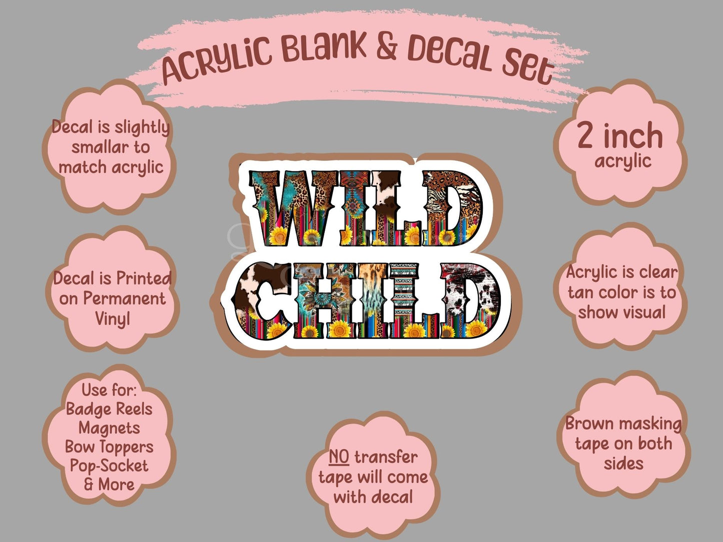 Wild Child Clear Acrylic Blank & Decal Set