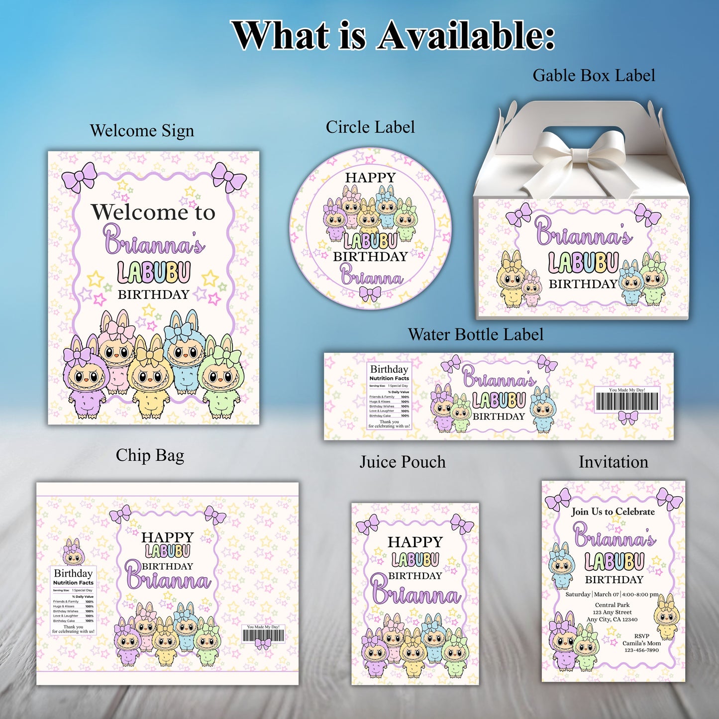 Girls Labubu Party Sticker Labels