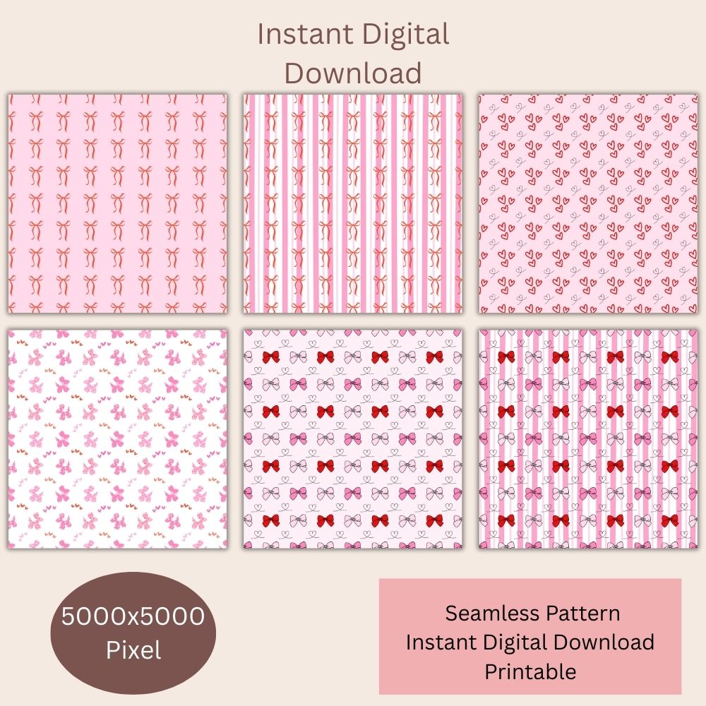 Preppy Dog Valentines Seamless Repeating Pattern Paper Bundle Set