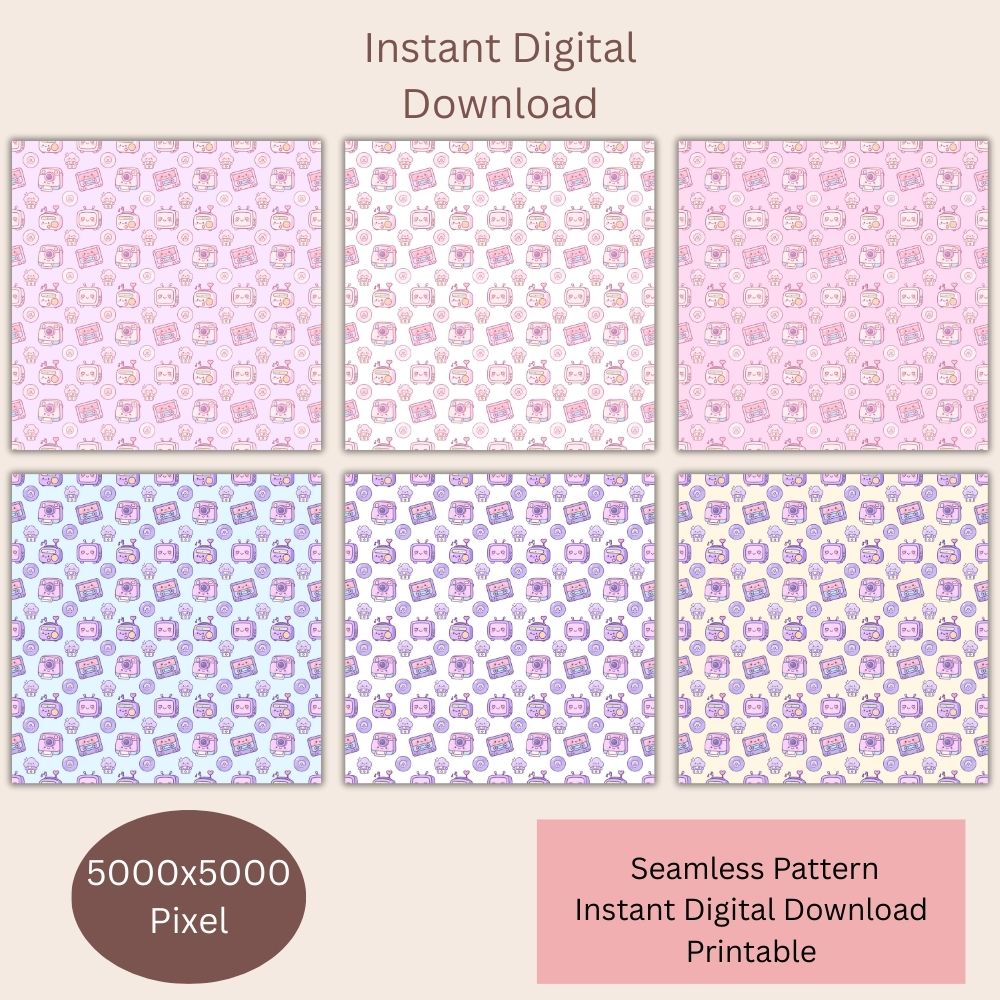 Kawaii Retro Seamless Repeating Pattern Paper Bundle Set