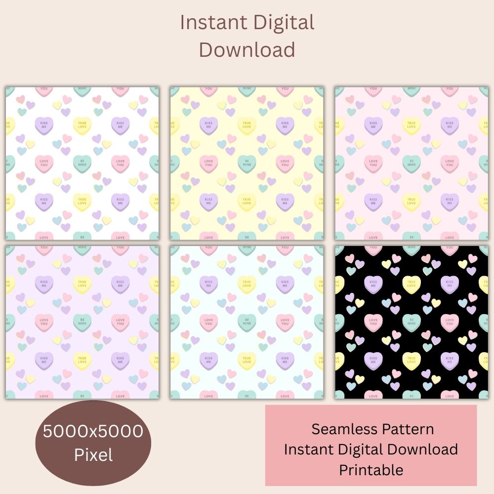 6 Valentines Heart Candy Seamless Repeating Pattern Paper Bundle Set