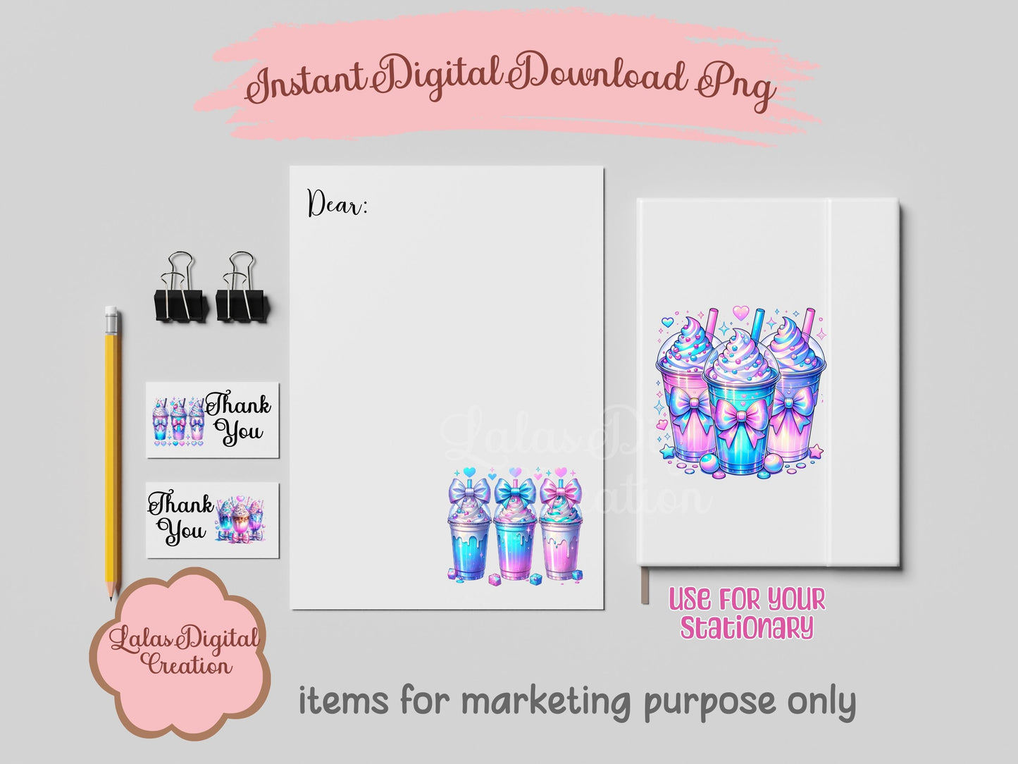 Holographic Iced Drink Clipart Bundle Instant Digital PNG Download