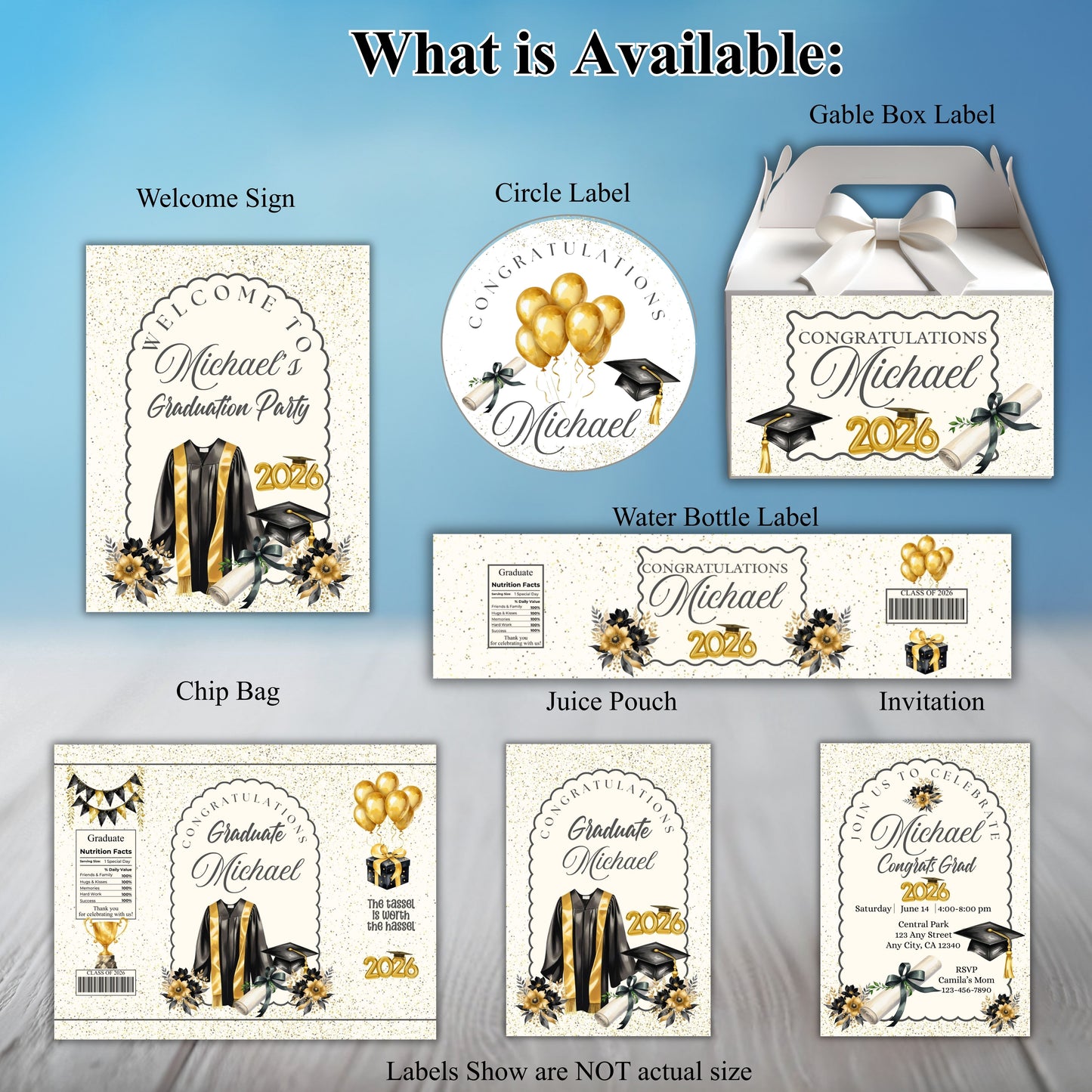 Gold and Black Party Sticker Labels