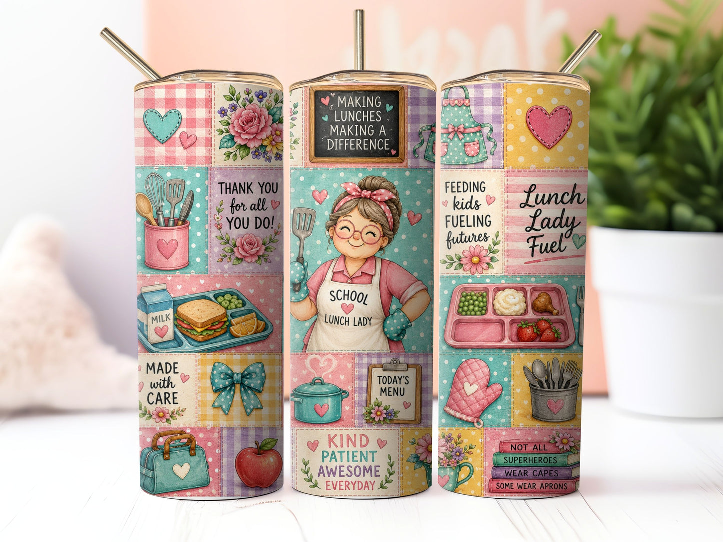 School Lunch Lady Sublimation 20oz Tumbler Wrap PNG Digital Download