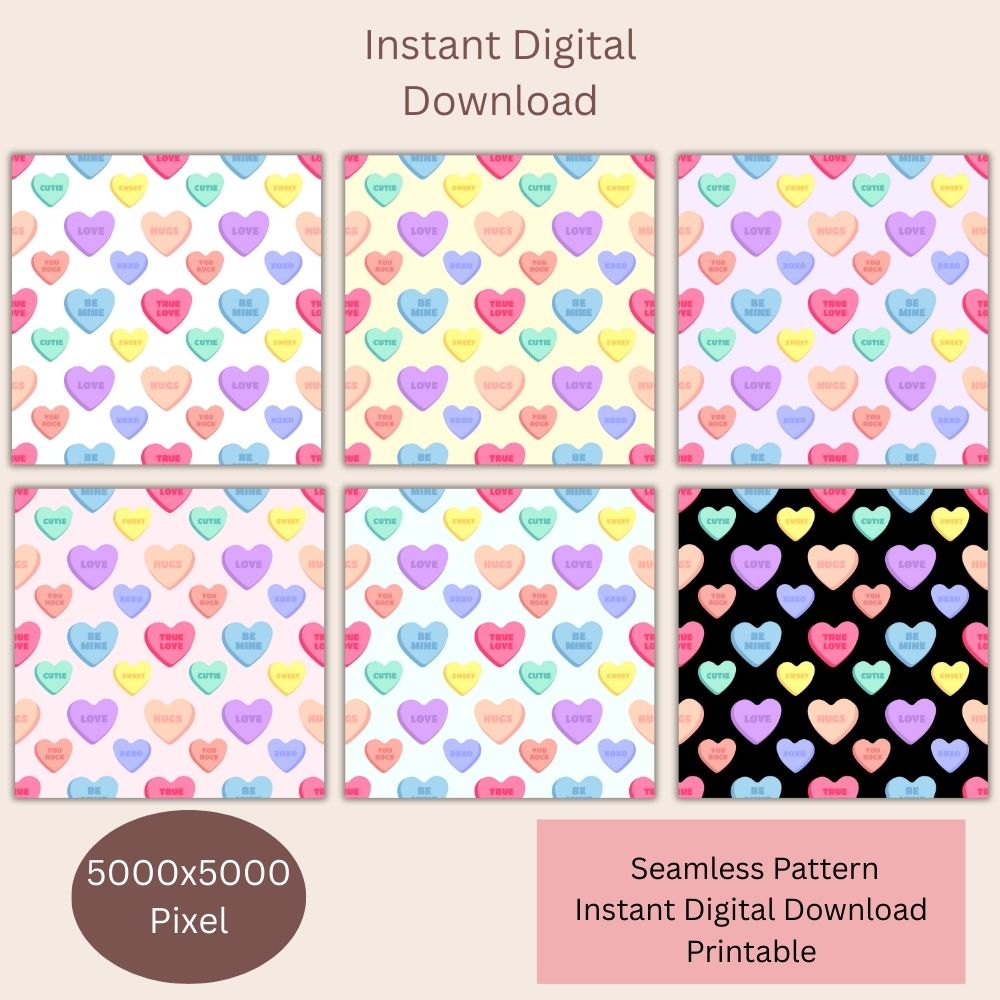 3 Valentines Heart Candy Seamless Repeating Pattern Paper Bundle Set