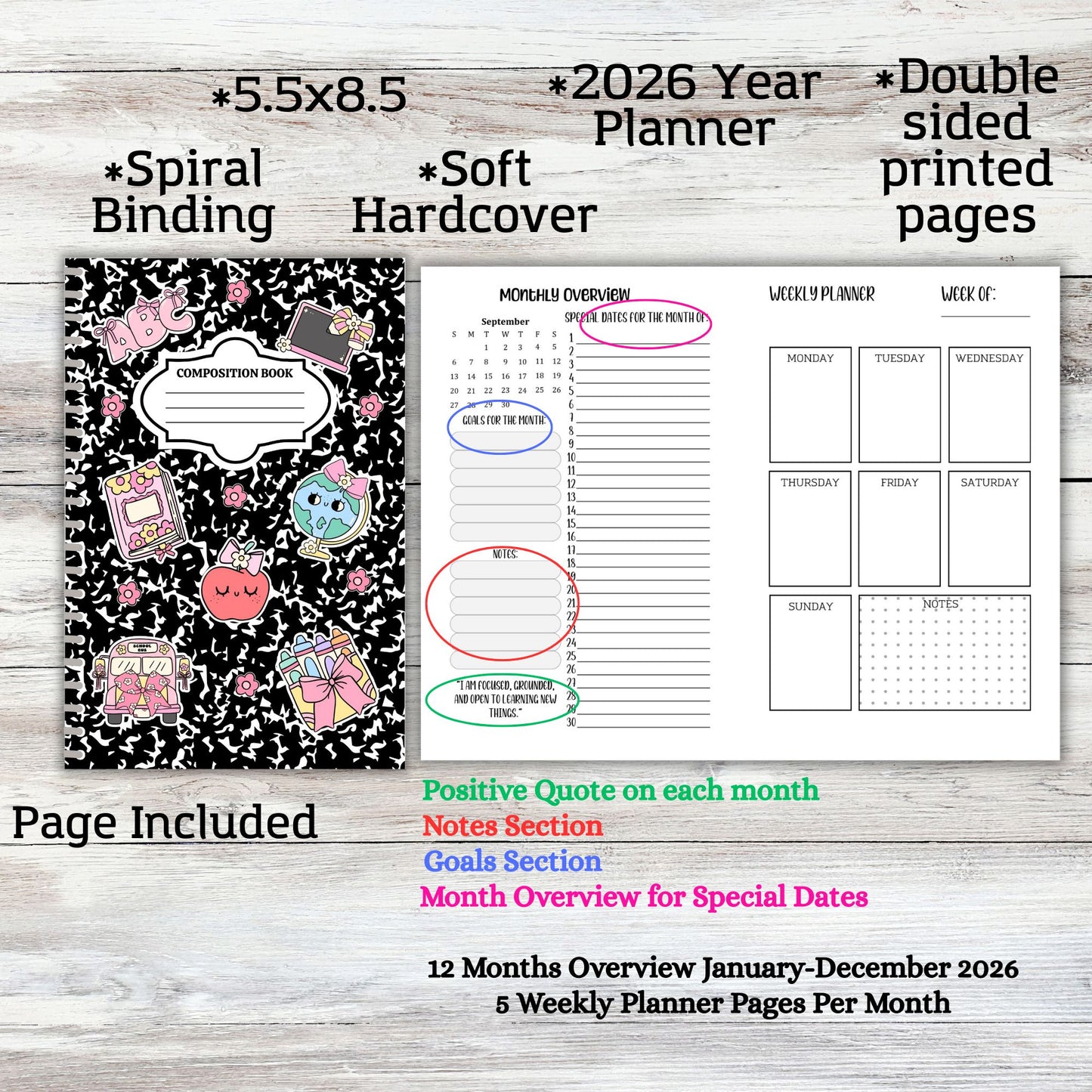 Personalized Composition Style Black Academic Calendar Planner