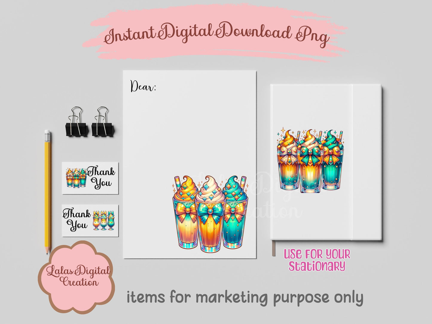 Dimond Bow Iced Drink Clipart Bundle Instant Digital PNG Download