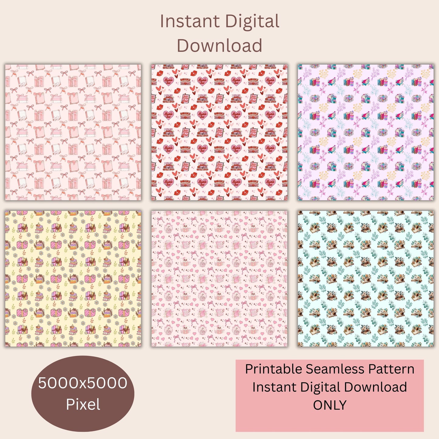 Bookish Book Lover Seamless Repeating Pattern Paper Bundle