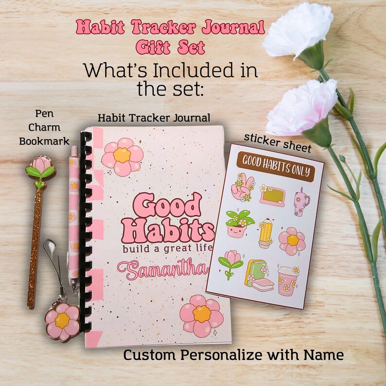 Undated Pink Groovy 1 Month Daily Habit Tracker Journal Notebook
