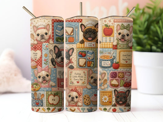 Boston Terrier Lunch Lady Patchwork Sublimation 20zo Tumbler Wrap PNG Digital Download