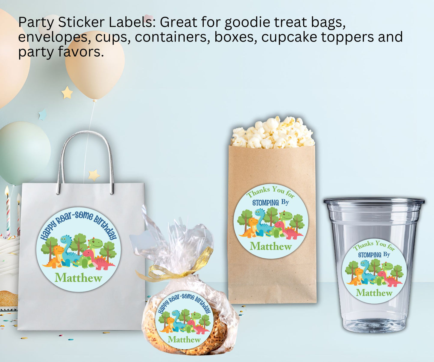 Dinosaur Birthday Party Sticker Labels