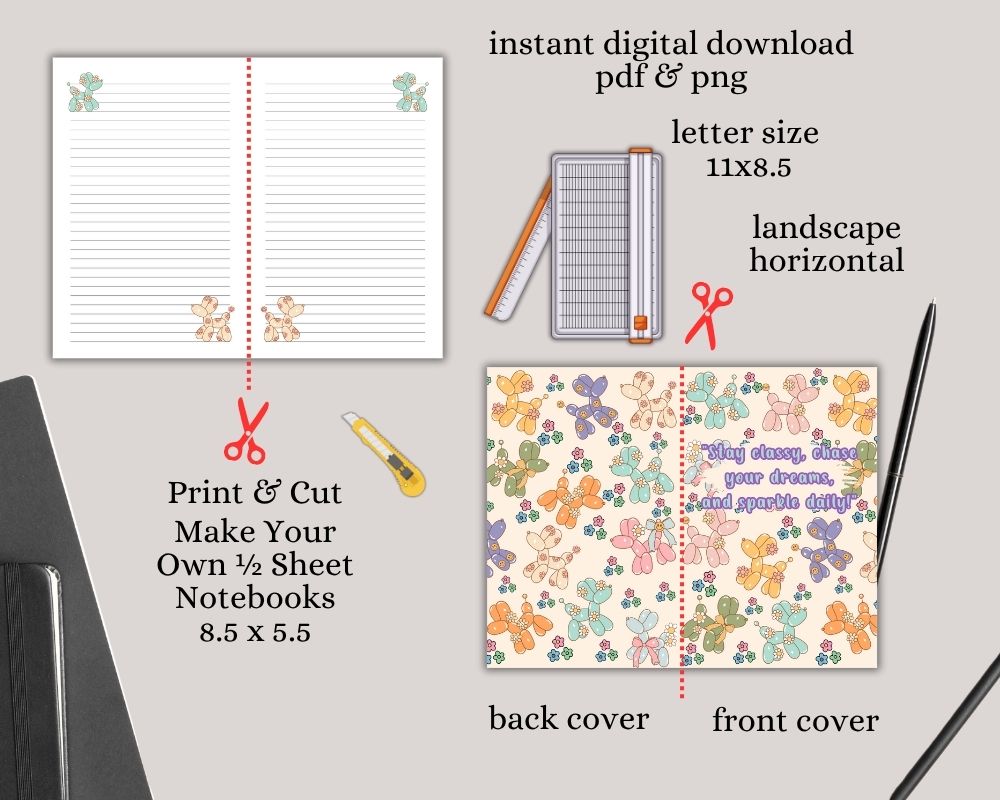 Preppy Balloon Dog Digital Lined & Dotted Grid Notebook PDF