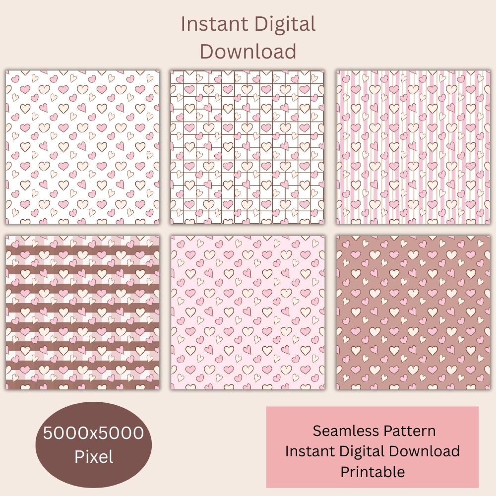Multi Hearts Seamless Repeating Pattern Paper Bundle Set
