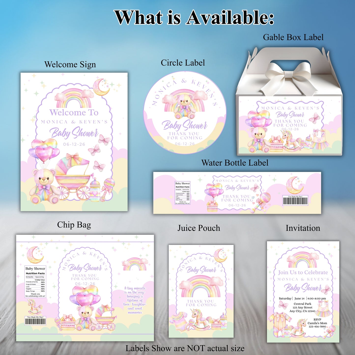 Rainbow Baby Shower Party Sticker Labels