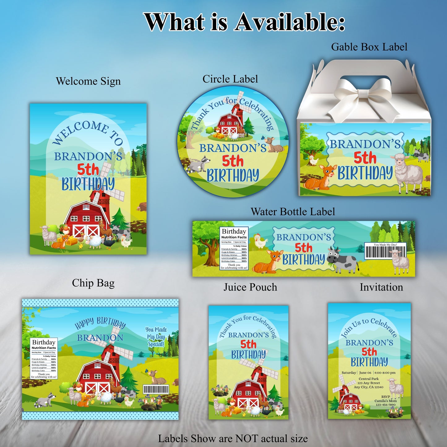 Farm Animals Party Sticker Labels