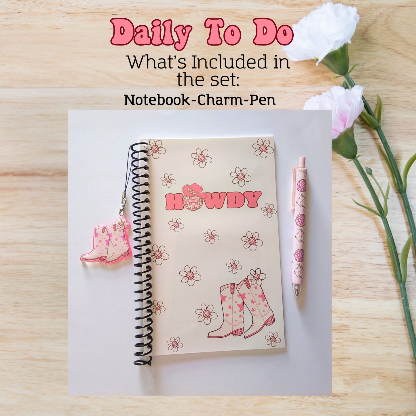 Howdy Cowgirl Pink Boots Daily To Do List Spiral Notebook Planner Journal