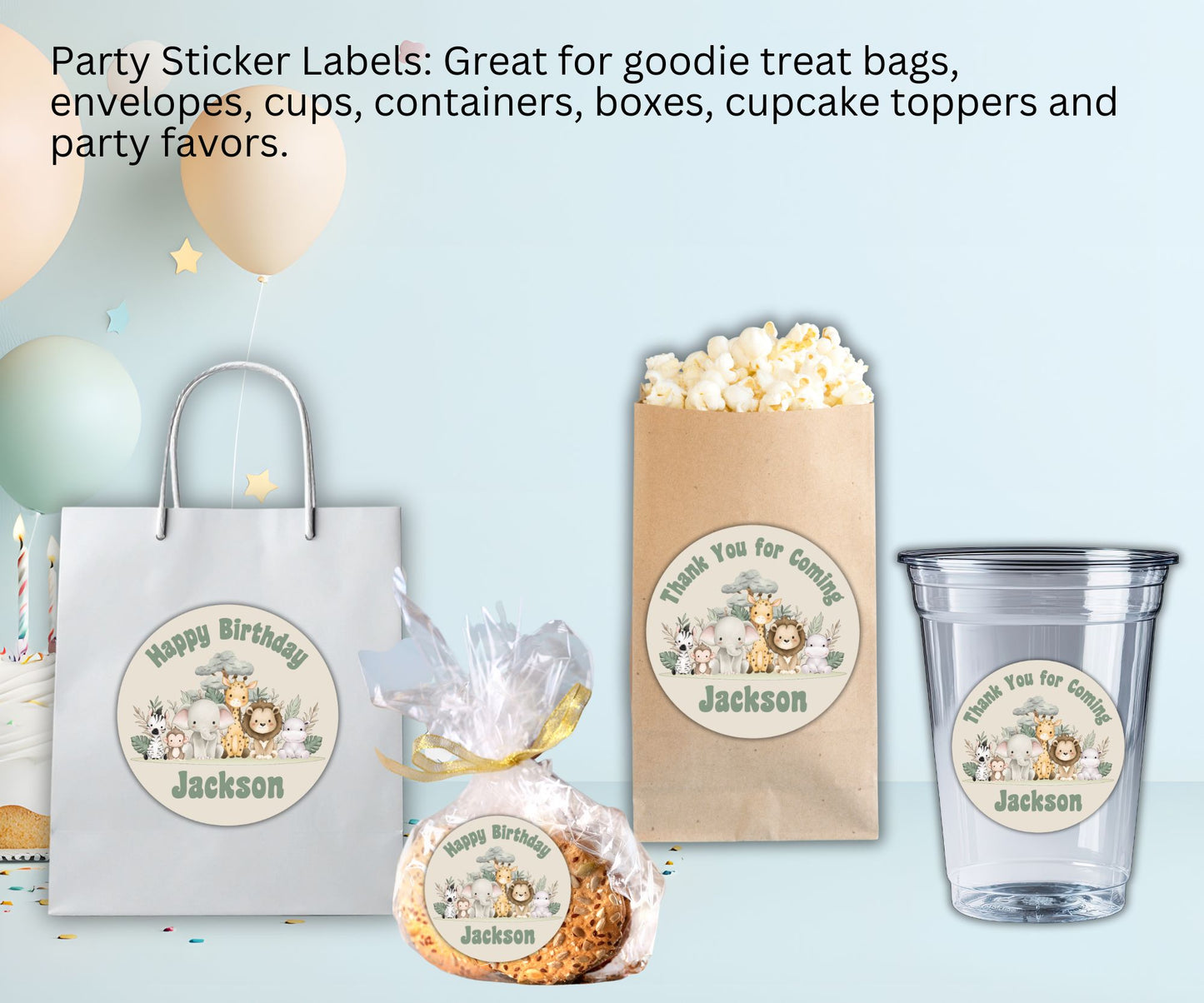 Safari Wild Animals Birthday Party Sticker Labels