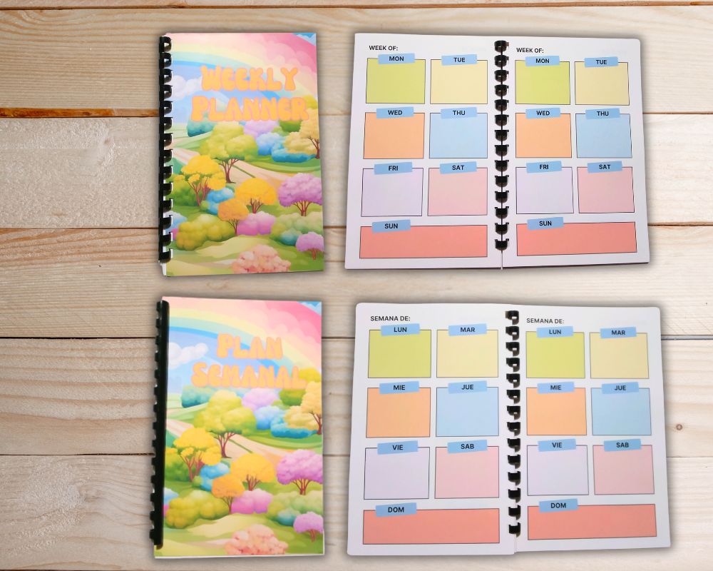 Daily Weekly Planner-Plan Diario Semanal-Productivity Planner-Task Management-Vibrant Colorful Notebook-Diario en Espanol-Spanish Planner