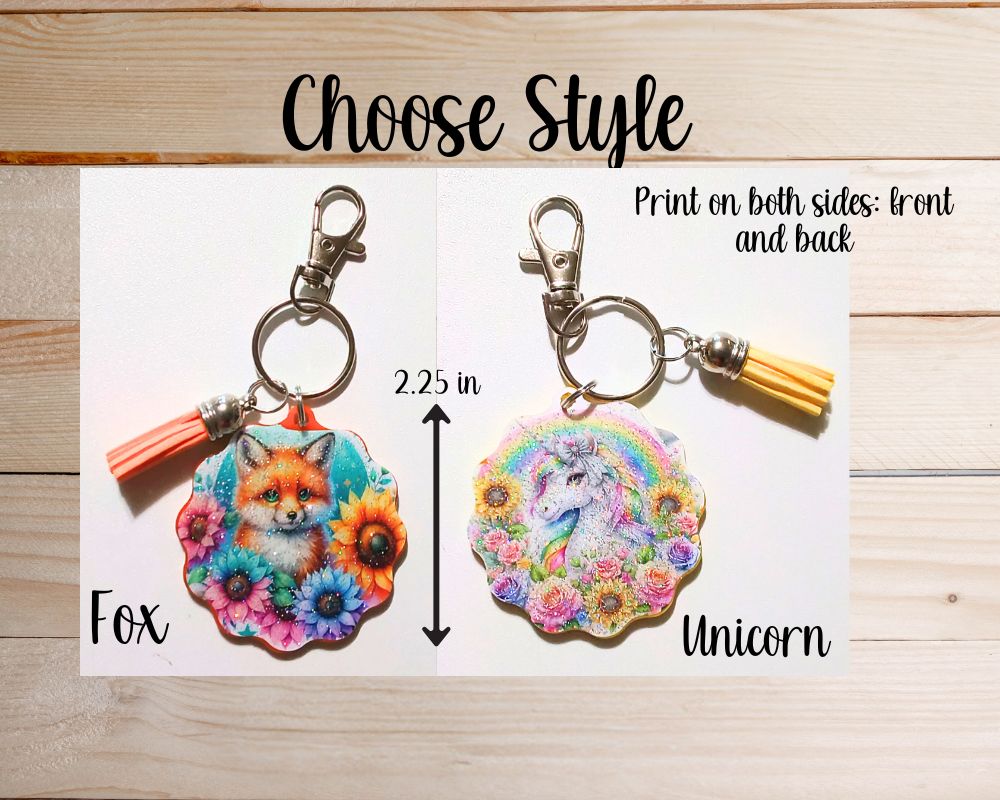 Glitter Resin Tassel Keychain-Unicorn Keychain-Fox Keychain-Novelty Keychain