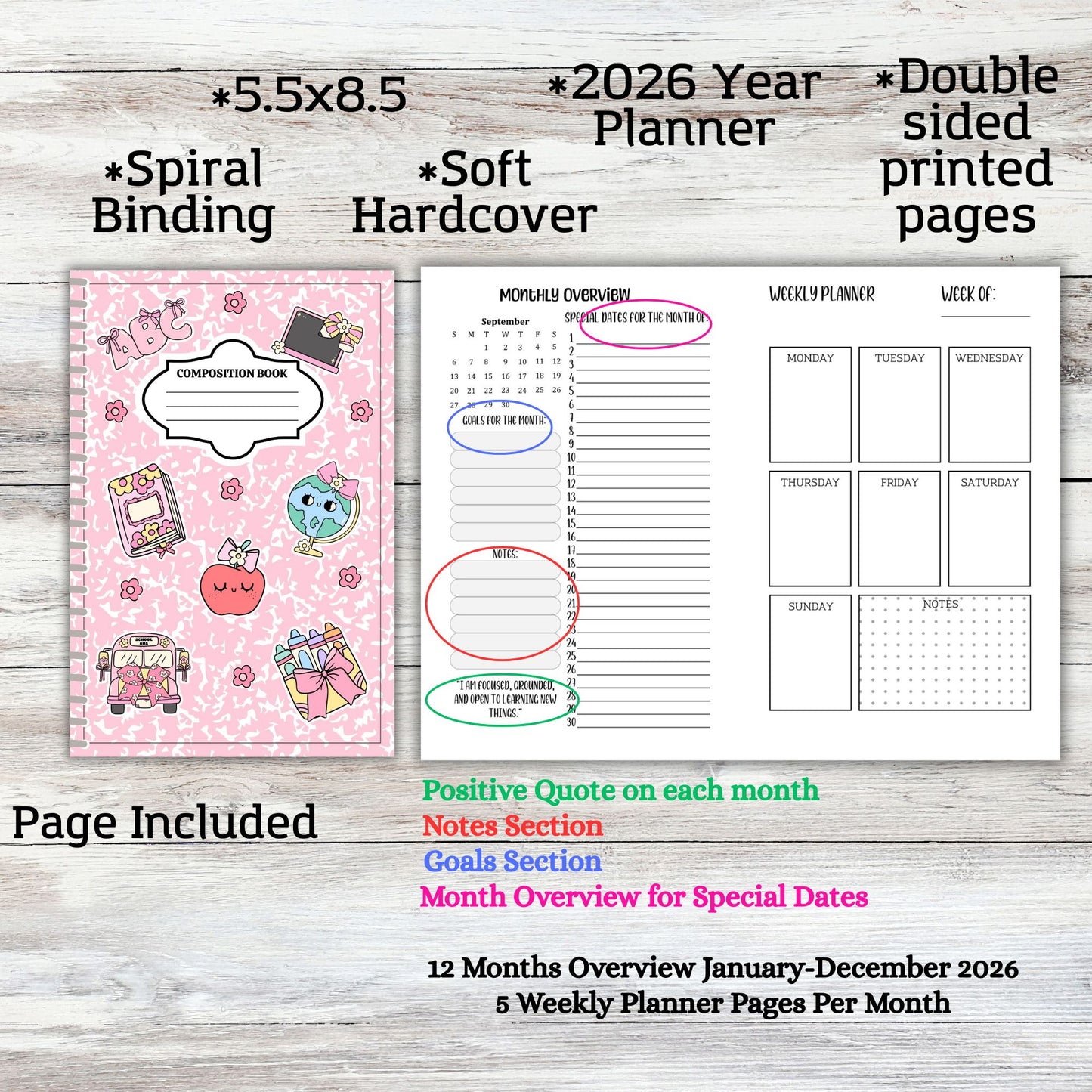 Personalized Pink Composition Style Academic Calendar Planner