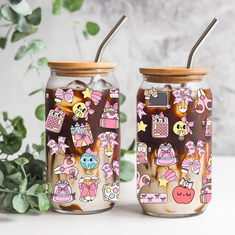 Back to School Teacher Libbey Glass Can Cup Wrap