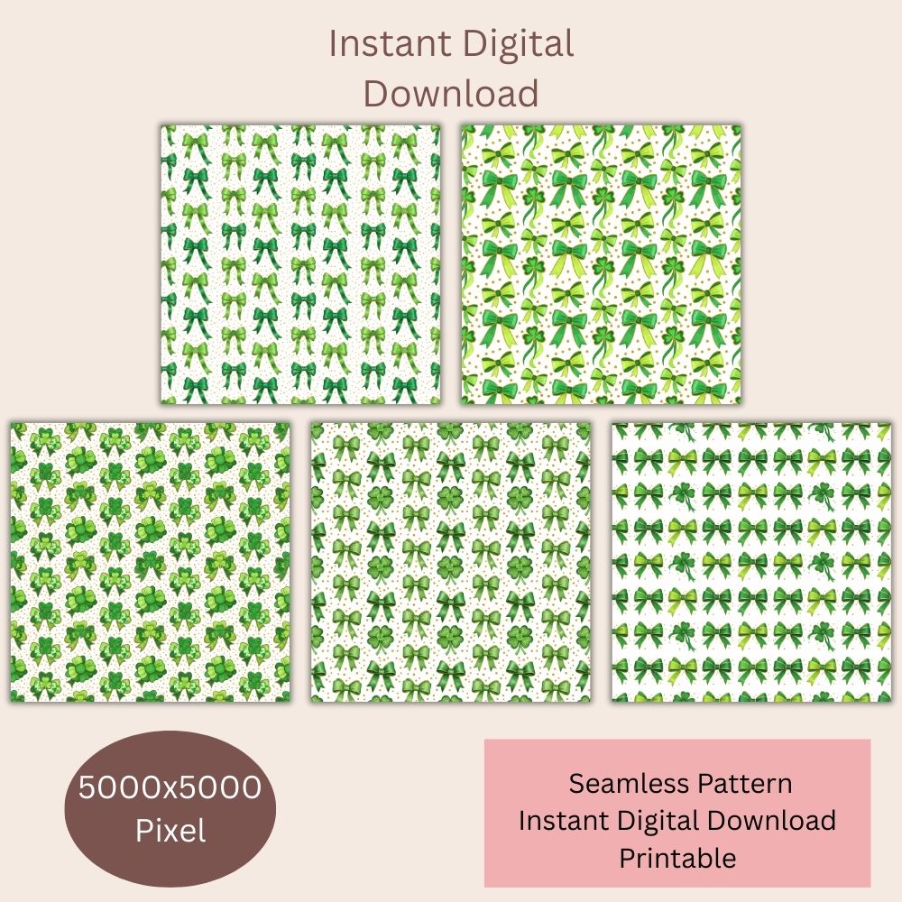 St Patrick Coquette BowSeamless Repeating Pattern Paper Bundle Set