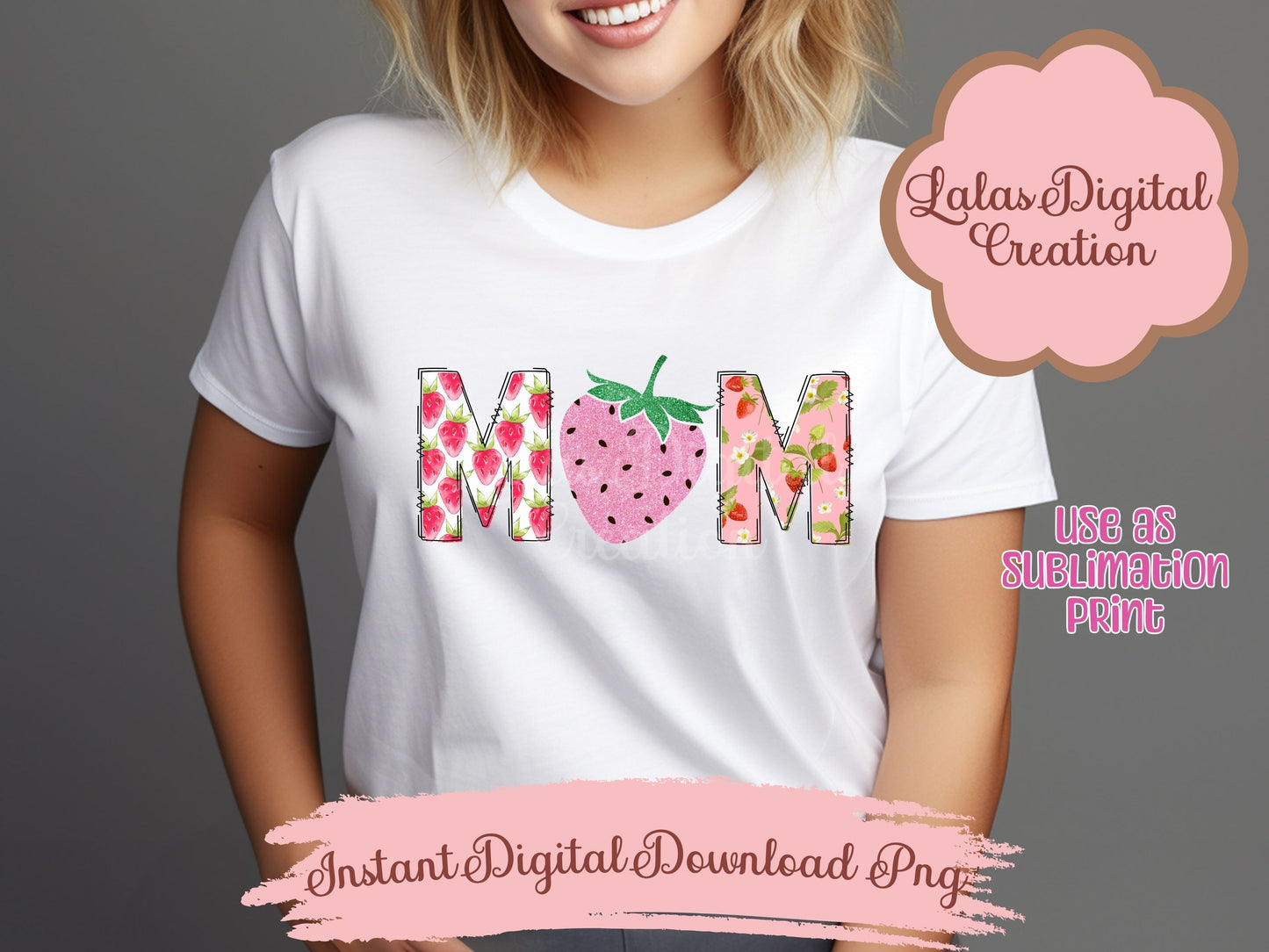 Strawberry Doodle MOM Clipart Instant Digital PNG Download