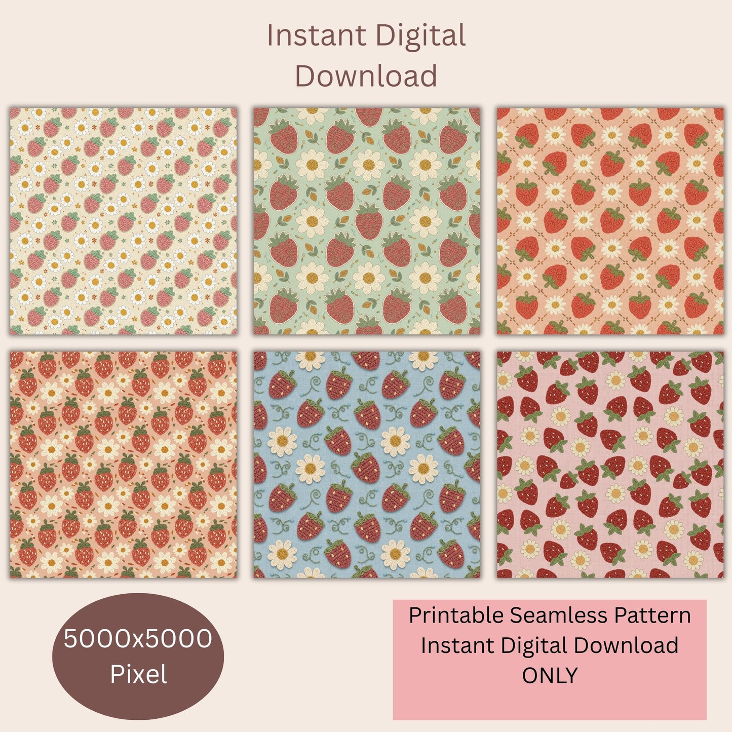 Faux Crochet Strawberry Seamless Repeating Pattern Paper Bundle