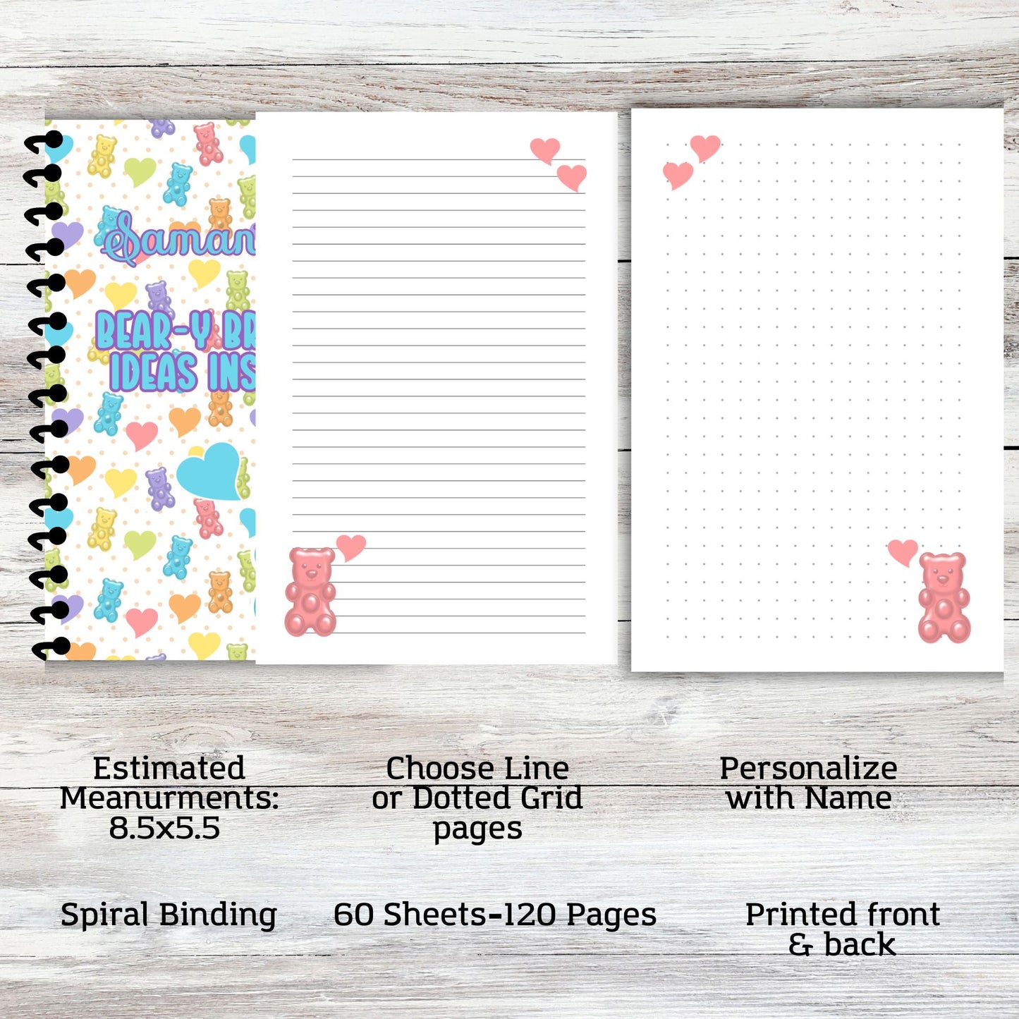 Gummy Bear Line or Dotted Grid Notebook Journal