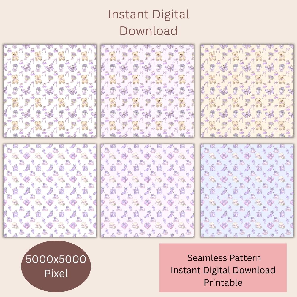 Purple Preppy Seamless Repeating Pattern Paper Bundle Set